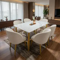 TU MESITA - Juego de Comedor Elegante Áurea 6 Sillas con Estructura Dorada