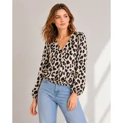 MARWAL - Blusa Roxy , by , Color Blanco con Estampado Negro