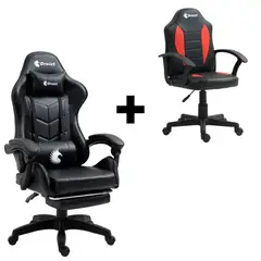 DREIZT - COMBO SILLAS GAMER SHINE SERIES NEGRO + PLAY SERIES NIÑO ROJO