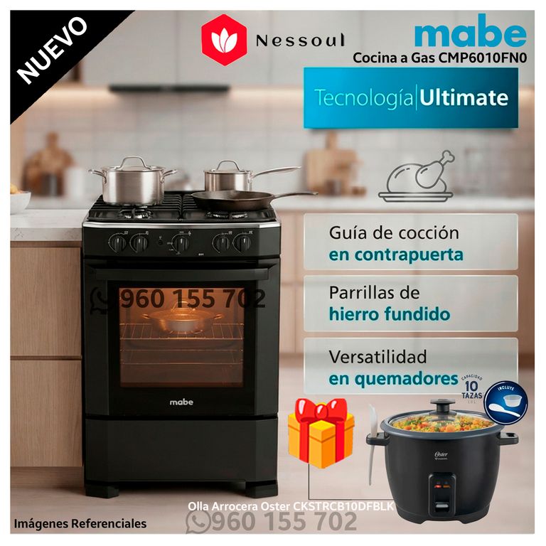 Cocina a Gas 60 cm Negro CMP6010FN0 + Regalo