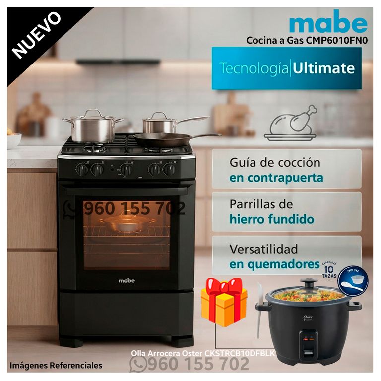 Cocina a Gas 60 cm Negro CMP6010FN0 + Olla arrocera