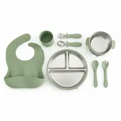 GENERICO - Set de Alimentación de Acero y Silicona 8 Piezas Verde Menta