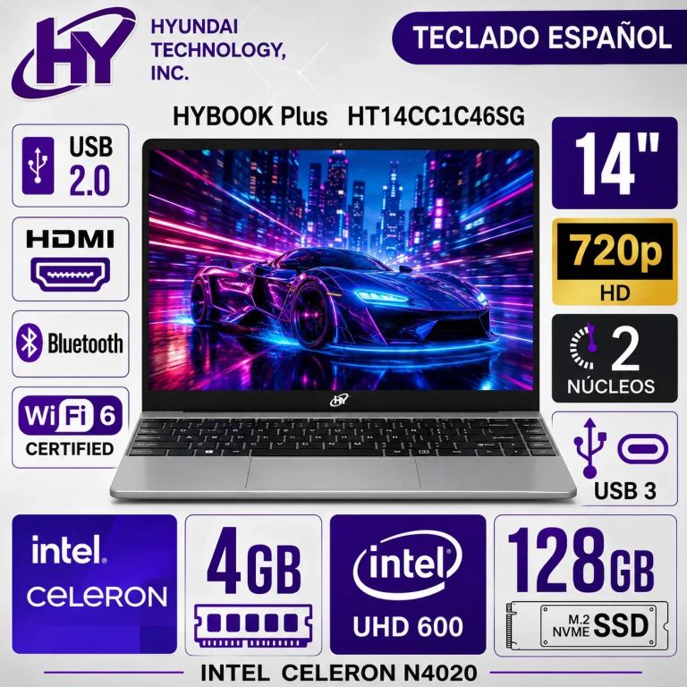 Laptop Hybook Plus Intel Celeron N4020 4GB RAM 128GB SSD 14" HD WIN 11 - Gris HT14CC1C46SG