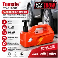 TOMATE - Gato Eléctrico Hidráulico 5 Ton TO-EJ4001 12V para Automóvil con Accesorios Completos