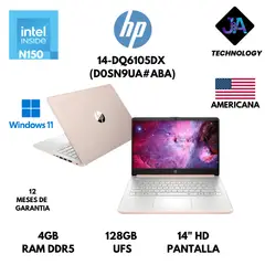 HP - LAPTOP 14-DQ6105DX INTEL N150 4GB RAM 128GB 14" HD IPS WINDOWS 11 AMERICANA