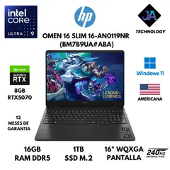 HP - LAPTOP OMEN SLIM 16-AN0119NR ULTRA 9 285H 16GB RAM 1TB SSD 8GB RTX5070 16" WQXGA WIN 11 AMERICANA.