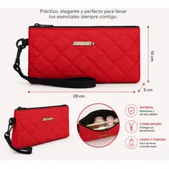GENERICO - NECESER ORGANIZADOR MULTIUSO 20X10CM - MONEDERO CARTERA COSMETIQUERA DE MANO COLOR ROJO ACOLCHADO