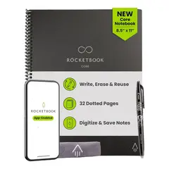 ROCKETBOOK - Core Cuaderno Inteligente Reutilizable Carta 8.5x11 con Bolígrafo y Toalla Negra