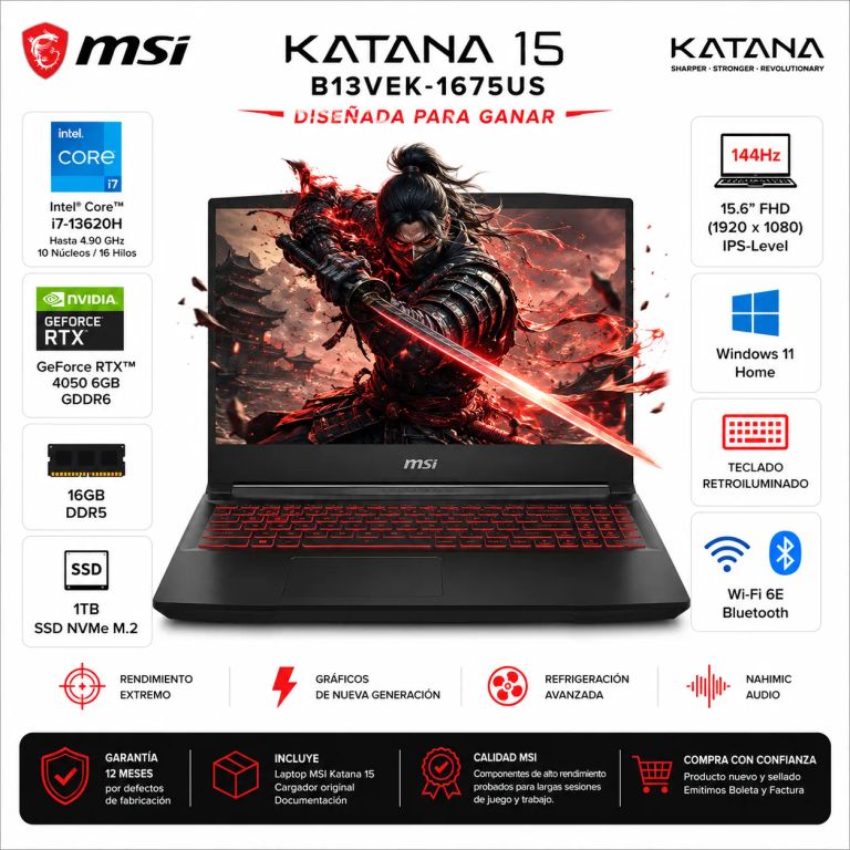 Laptop Katana 15 B13VEK-1675US Ci7-13620H 16GB RAM 1TB SSD RTX 4050 6GB 15.6" FHD W11H