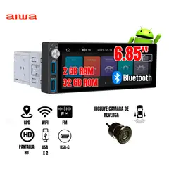 AIWA - Autoradio Android 6" HD 2 GB RAM 32 GB MirrorLink CarPlay Bluetooth Cámara AW-A485BT Auto Radio