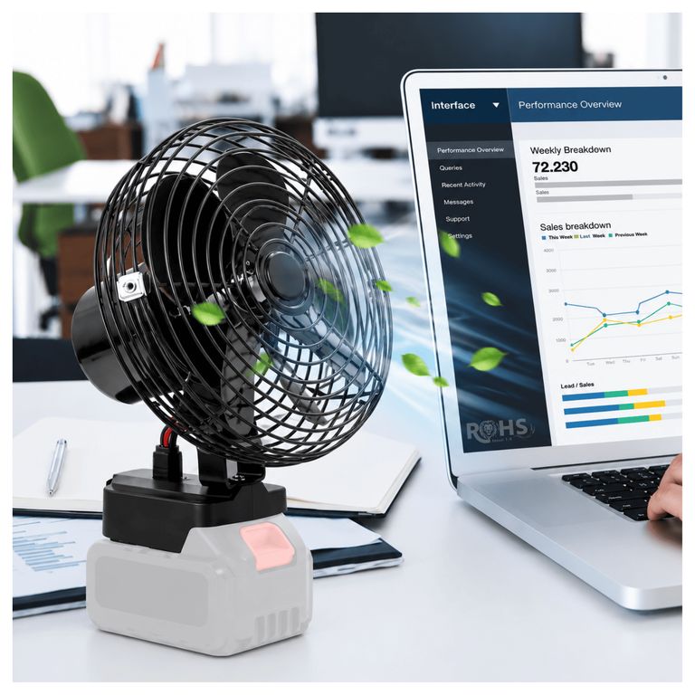 Ventilador Inalámbrico Recargable Portátil Con Batería De Litio Y Cargador