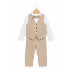 BUKI - TERNO BEIGE PARA NIÑO PANTALON, CHALECO Y CORBATA
