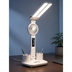 GENERICO - Lámpara LED Inalámbrica Multifuncional 5 en 1 con Ventilador y Reloj