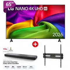 LG - Televisor 65" NANO 4K UHD AI Smart TV 2026 65NU800BPSB + SOUNDBAR TCL + RACK FIJO