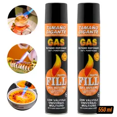 GENERICO - Pack 2 Gas Butano Ultra Refinado ZUPPER FILL de 550ml para Recargar Soplete de Cocina