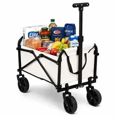GENERICO - Carrito de Compras Plegable Crema Multiusos con Ruedas Todo Terreno Asa Telescópica