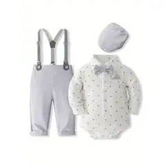 GENERICO - Traje Terno de Niño bebe - Pantalon+ Boddy+Corbata+Tirante+ Boina