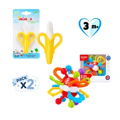 MIMOS - Pack Mordedor Platanito Amarillo de Silicona + Pelota Sensorial Texturizadas para Bebés