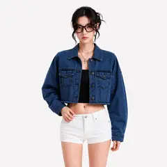 GENERICO - Casaca jean crop oversize deshilachado de mujer