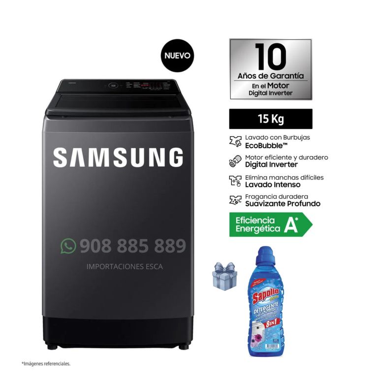 Lavadora 15 Kilos Carga Superior WA40F15E4CPE + Detergente Liquido Sapolio 1L. (Modelo 2026)