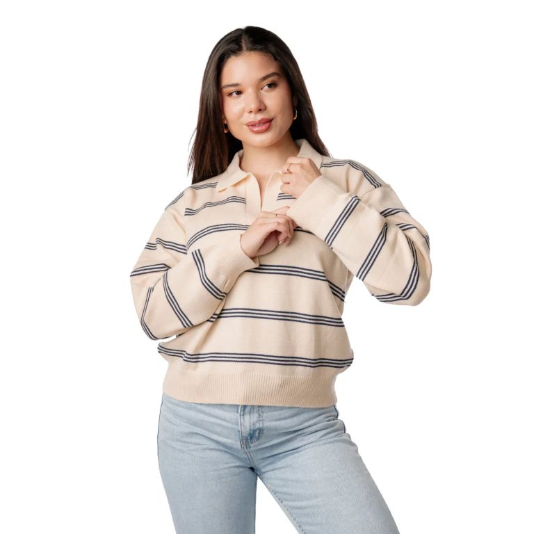Chompa en hiilo licrado rayada para mujer