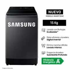 SAMSUNG - Lavadora 15 Kg WA40F15E4C EcoBubble, Digital Inverter y Carga Superior