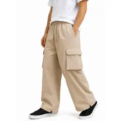 ENKI - PANTALÓN CARGO HOMBRE TELA NOVA OVERSIZED WIDE LEG CON BOLSILLOS LATERALES Y REGULADOR EN BASTA