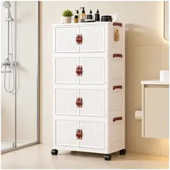 INSPIRA MARKET - Carrito Armario Organizador Multiuso de 4 Niveles con Ruedas 110x48x28 cm Blanco