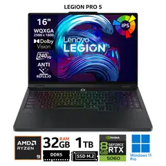 LENOVO - Laptop Legion Pro 5 16ADR10, 16" WQXGA IPS, Ryzen 9 8945HX, RAM 32GB, SSD 1TB, TX 5060, Win11