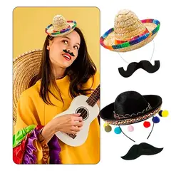 GENERICO - Accesorios para disfraz Mexicano Mini sombreros + bigotes Halloween (4 productos)