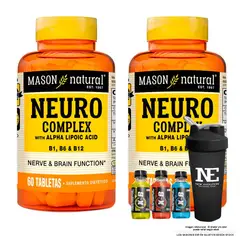 Mason Natural - COMBO VITAMINAS - 2 NEURO COMPLEX CON ÁCIDO ALFA LIPOICO + SHAKER
