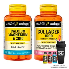 Mason Natural - COMBO VITAMINAS MASON - CALCIO, MAGNESIO Y ZINC + COLÁGENO 1500 PLUS + SHAKER