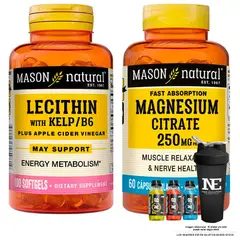 Mason Natural - COMBO VITAMINAS - LECITINA KELP B6 + CITRATO DE MAGNESIO + SHAKER