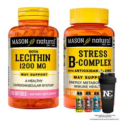 Mason Natural - COMBO MASON- LECITINA DE SOYA+STRESS FORMULA B-COMPLEX CON ANTIOXIDANTES+SHAKER