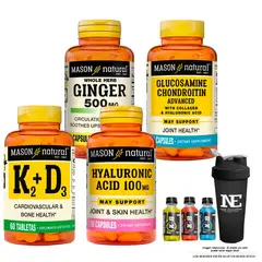 Mason Natural - MASON- GINGER+GLUCOSAMINA CONDROITINA+ÁCIDO HIALURÓNICO+ VITAMINA K2+D3 +SHAKER
