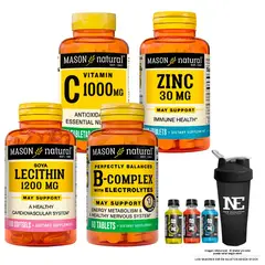 Mason Natural - COMBO MASON- VITAMINA C-1000MG+ ZINC 30MG+ LECITINA DE SOYA+ COMPLEJO B +SHAKER