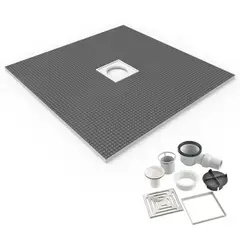 WARMUP - DUCHA RAS DE SUELO 90X90X3CM XPS CON ACCESORIOS DE DESAGÜE, AISLAMIENTO IMPERMEABLE