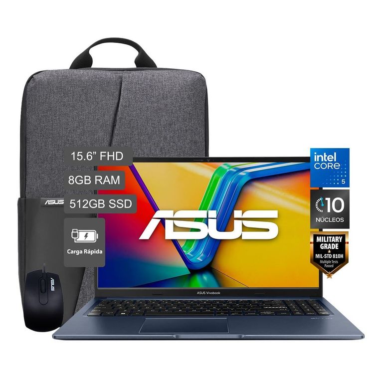 Laptop Vivobook 15 Intel Core 5 120u 8gb 512ssd 15.6" Fhd + Mochila + Mouse