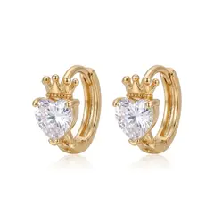GENERICO - Aretes de argolla huggies de reina de corazones en oro rosa