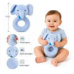 GENERICO - Sonajero de Peluche para Bebé con Aro de Agarre 10 cm (1 Unidad)
