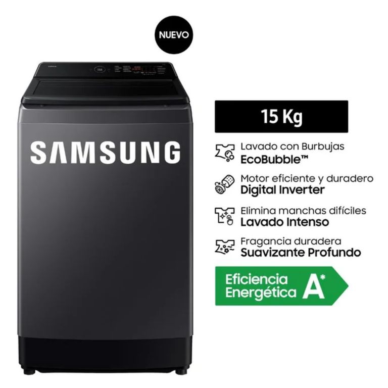Lavadora 15 Kilos Gris Grafito EcoBubble Tecnología Digital Inverter WA40F15E4CPE (2026)