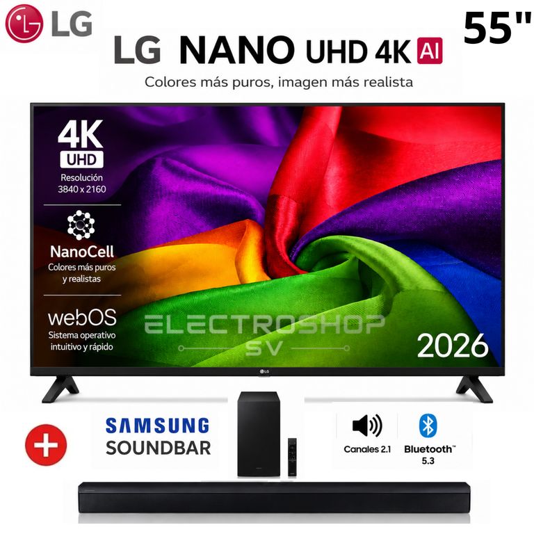 Televisor 55" NANO UHD 4K ThinQ AI 55NU800BPSB 2026 + Soundbar B450