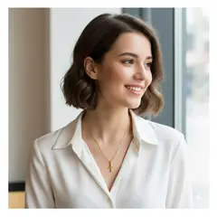 OEM - Collar Cruz Mujer Redonda Pequeña Fino Acero Inoxidable