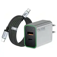 TRANYOO - Cargador de Pared Carga Rápida 30W USB y Tipo C T-US13C Gris