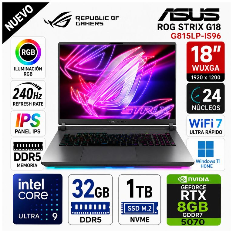 Laptop G815LP-IS96 ROG Strix G16 Intel® Core™ Ultra 9 275HX 32GB RAM DDR5 1TB SSD RTX™ 5070