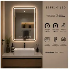 GENERICO - Espejo 80 x 60 cm - Luz de 3 Temperaturas Intensidad Regulable Antiempaño