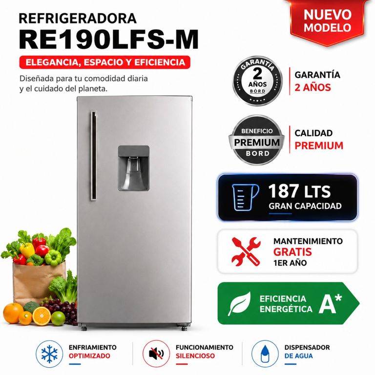 REFRIGERADORA 187 L CON DISP DE AGUA PLATEADO RE190LFS-M