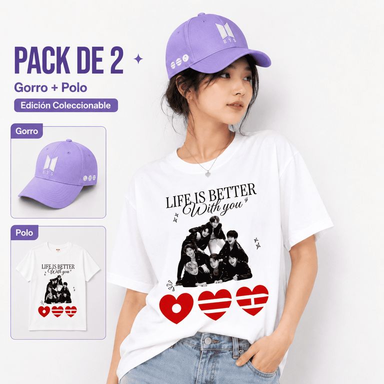 POLO MUJER BTS + GORRO BTS PARA FANS ARMYS