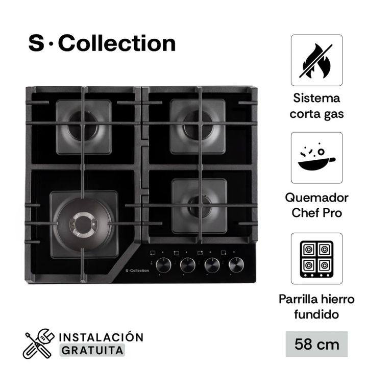 Encimera Empotrable A Gas 4 Hornillas S-Collection 3120SOLCO066