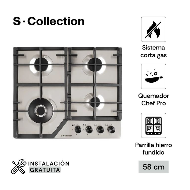 Encimera Scollection Acero Inoxidable A Gas 58Cm 4 Hornillas SOLCO063